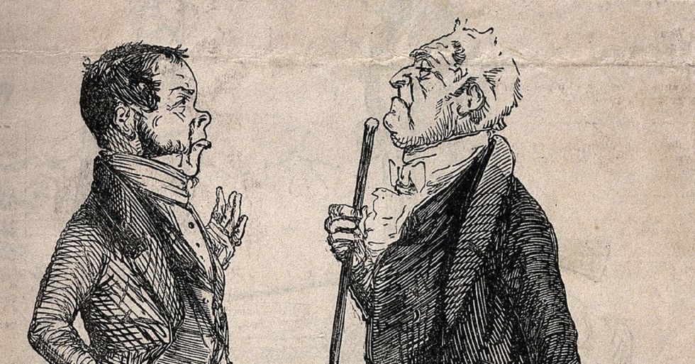 https://upload.wikimedia.org/wikipedia/commons/5/5c/Two_doctors_aloof_from_one_another_in_disagreement._Wood_eng_Wellcome_V0010907.jpg
