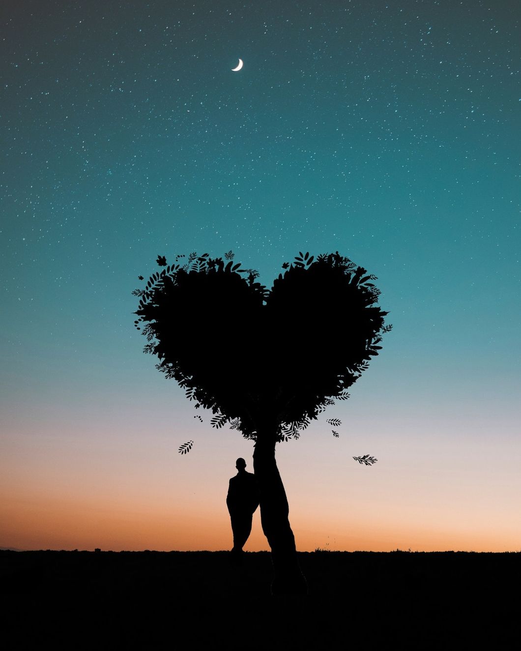 https://www.pexels.com/photo/silhouette-photo-of-man-leaning-on-heart-shaped-tree-744667/