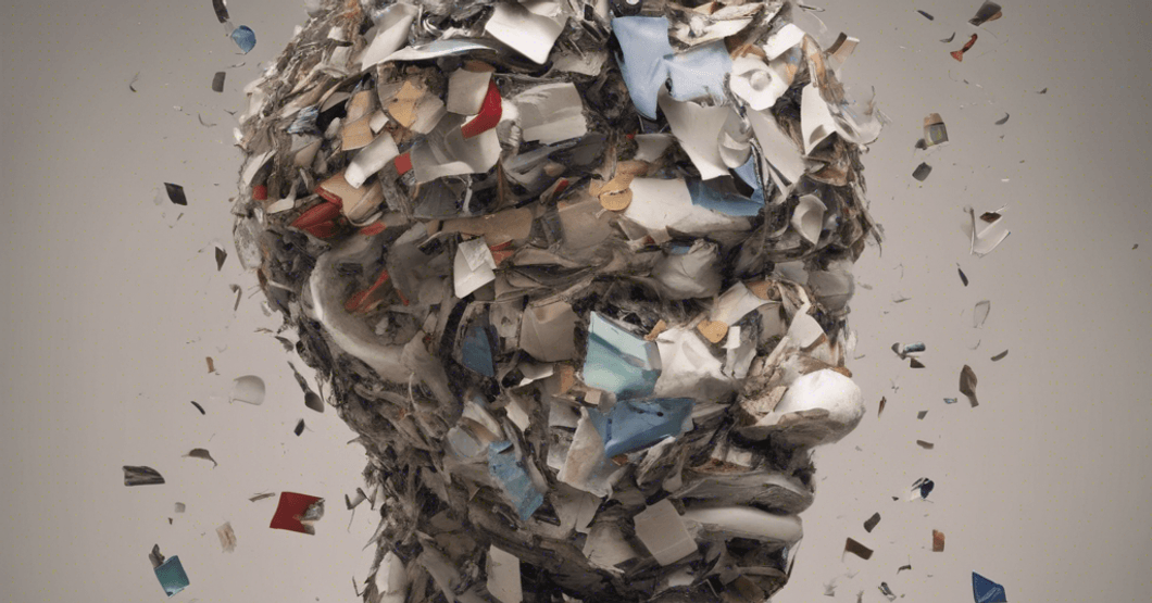 Illistrated image of a face created out of recycled materials