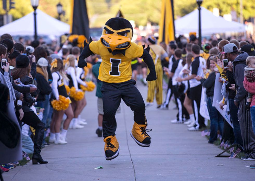 This might be the most terrifying version of herky the hawk i have ever seen