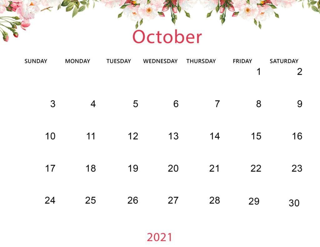 Cute October 2021 Calendar For Office and Home Wall