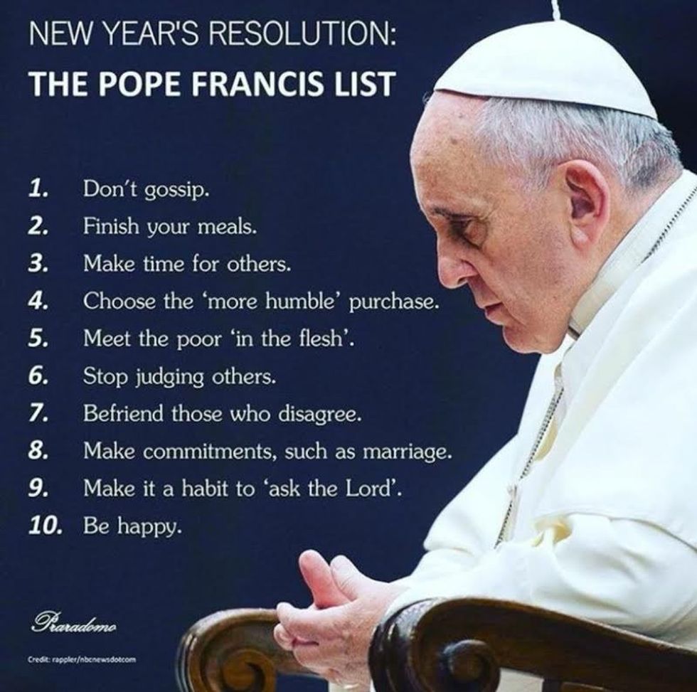 A New Year's Resolution List By Pope Francis