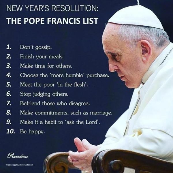A New Year's Resolution List By Pope Francis