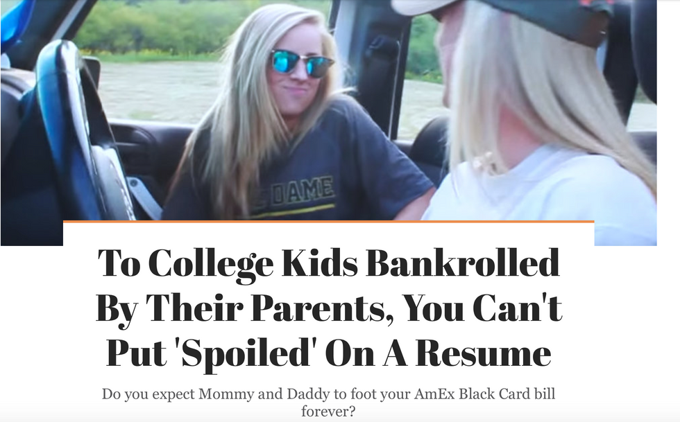 Response to "To College Kids Bankrolled By Their Parents, You Can't Put 'Spoiled' On A Resume"