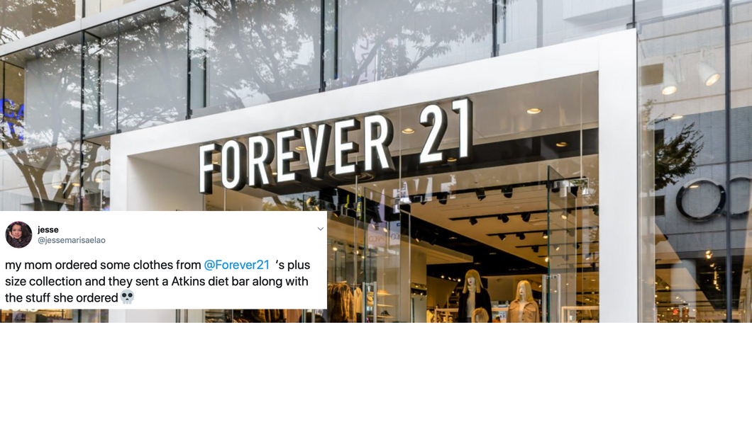 Forever 21 Sends Diet Bars To People Who Ordered Plus-Sized Clothing