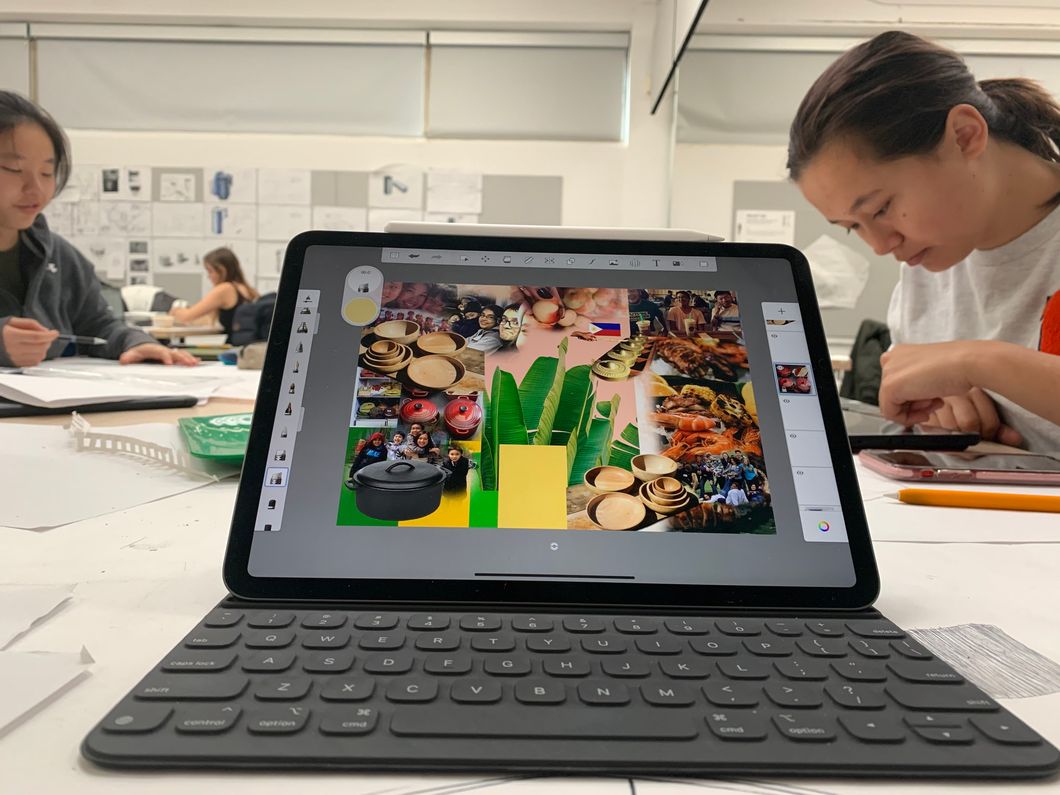 iPad Pro screen with a sketch and a magnetic keyboard