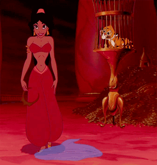 Jasmine uses her body to distract the villain Jafar.