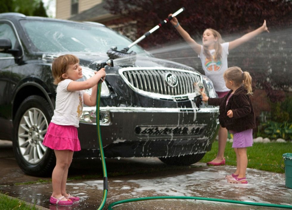 Kids washing car