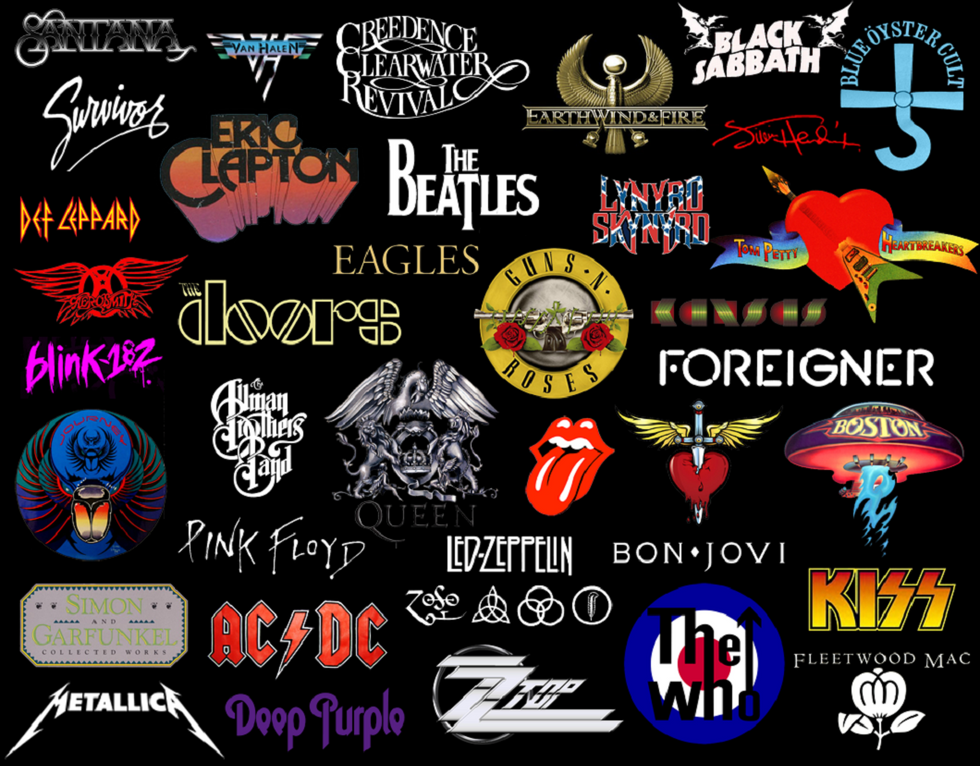 Logos for classic rock bands, all known for inspirational lyrics
