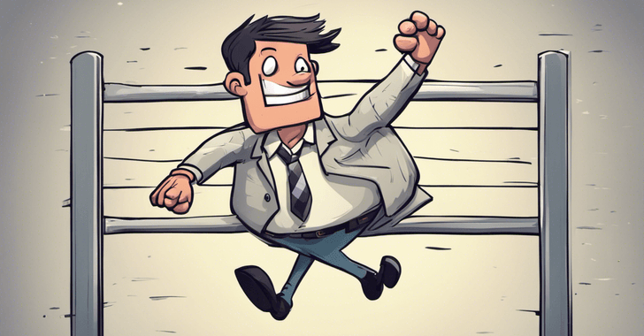 man celebrates success overcoming a barrier to achieve goal