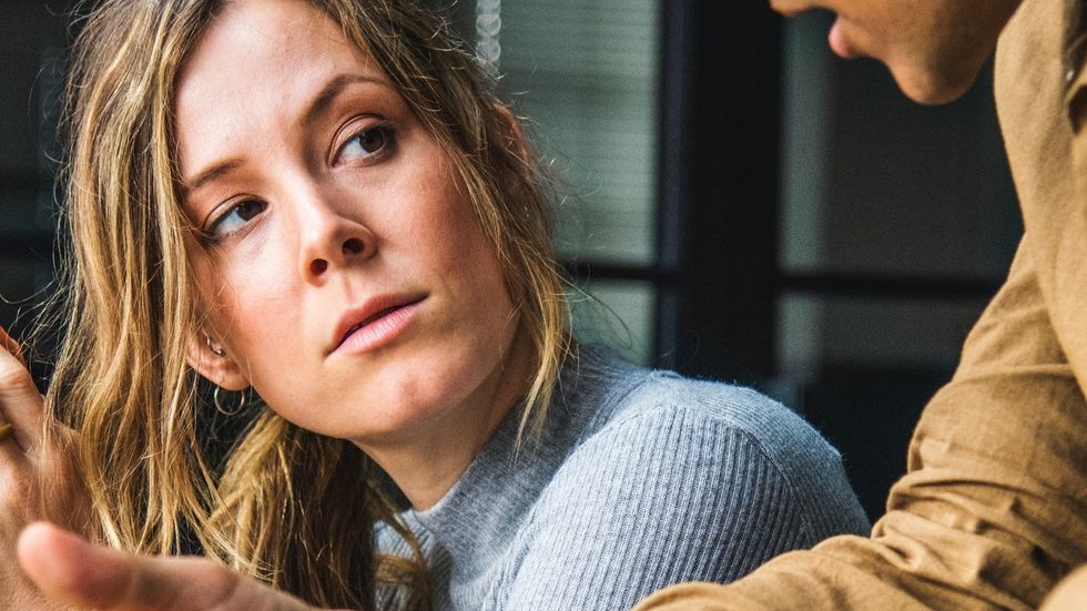 man flirting with woman at work