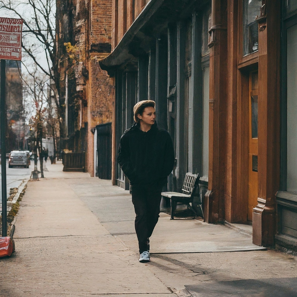 Man walking alone on the sidewalk