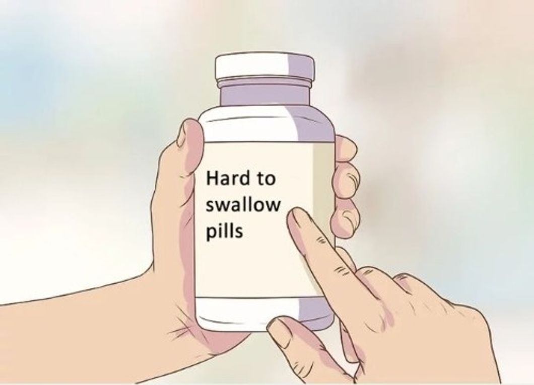 meme pill swallow bottle hand