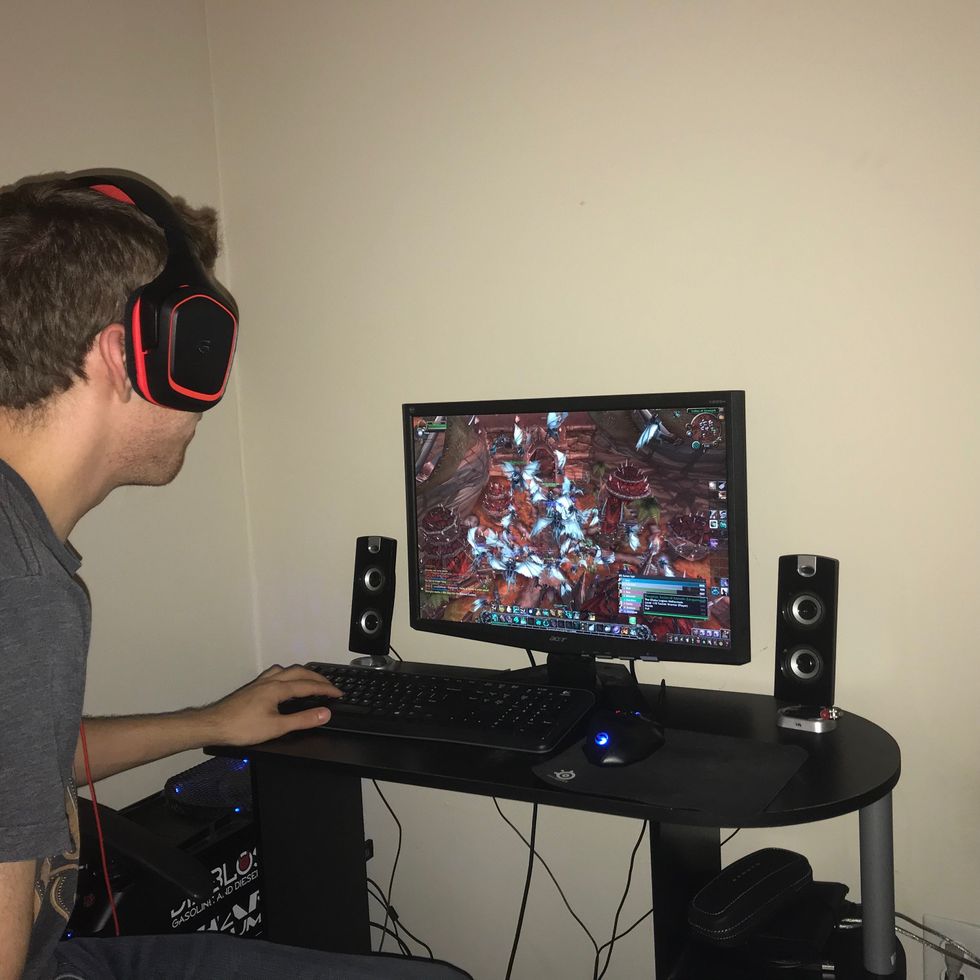 My boyfriend getting ready for the release of the new expansion for WoW.