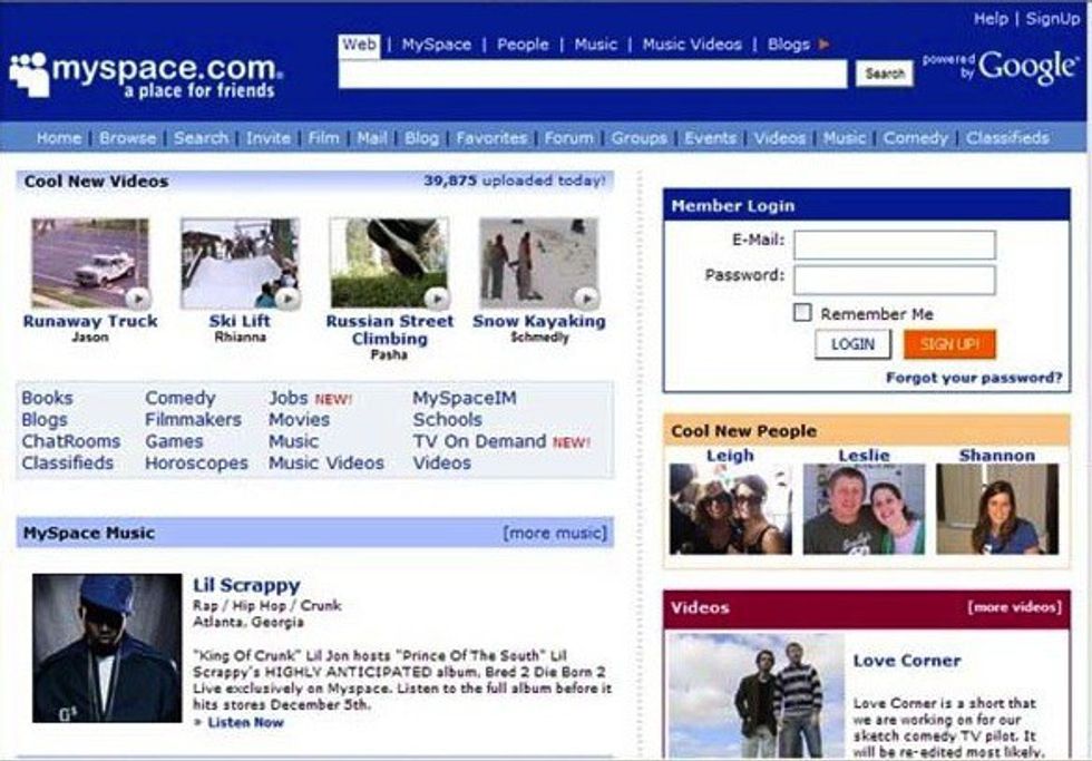 MySpace website homepage