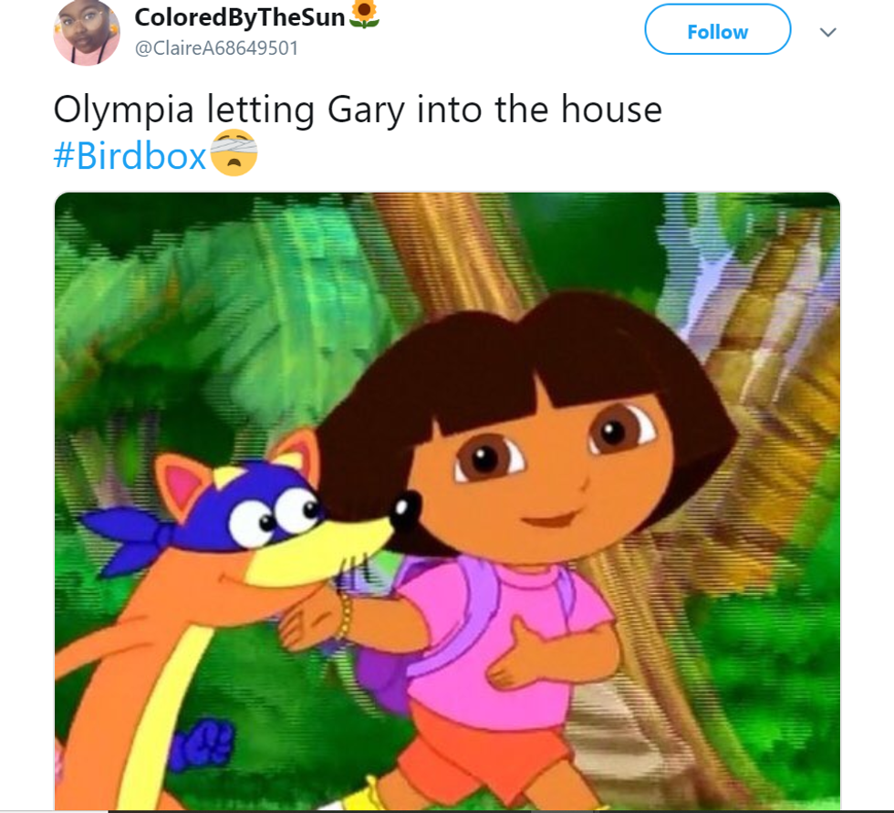 Olympia letting Gary into the house #Birdbox