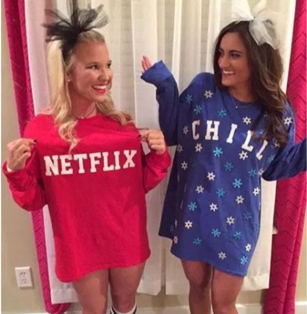 one shirt with "Netflix" and the other saying "chill"