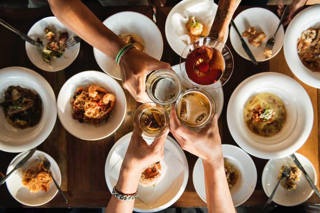 People eating foot together