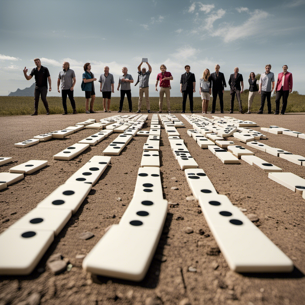 People take part in a giant game of dominoes