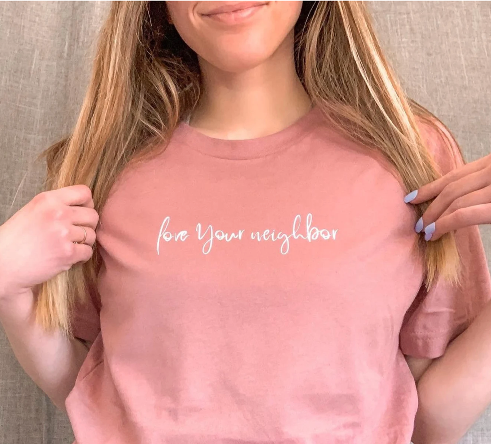 pink love your neighbor t shirt twenty nine eleven designs christian apparel