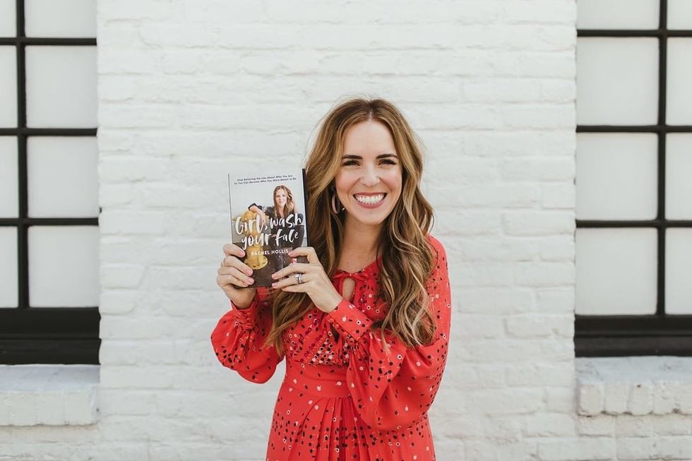 Rachel Hollis holding her book "Girl, Wash Your Face"