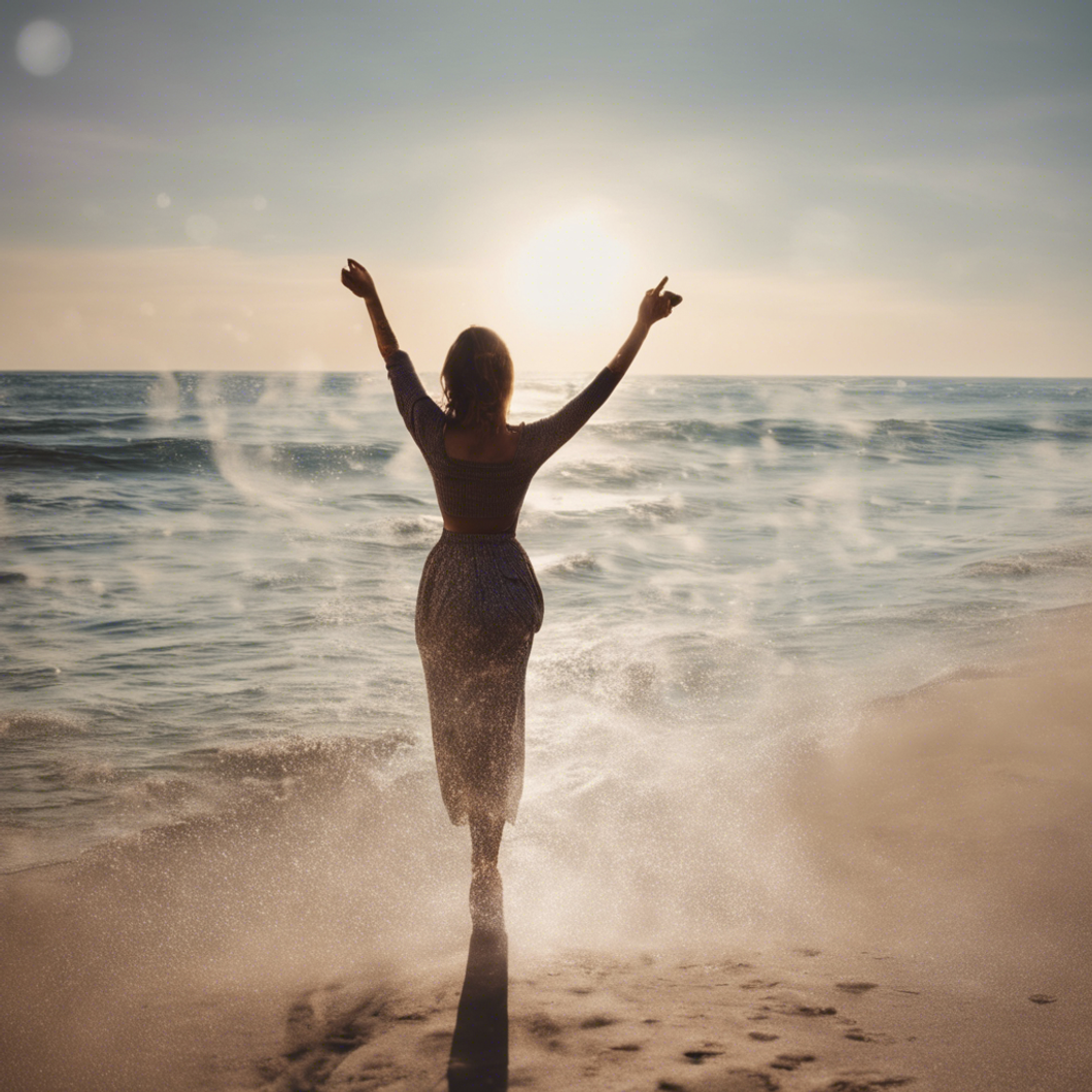 silhouette of a woman on the beach at sunrise