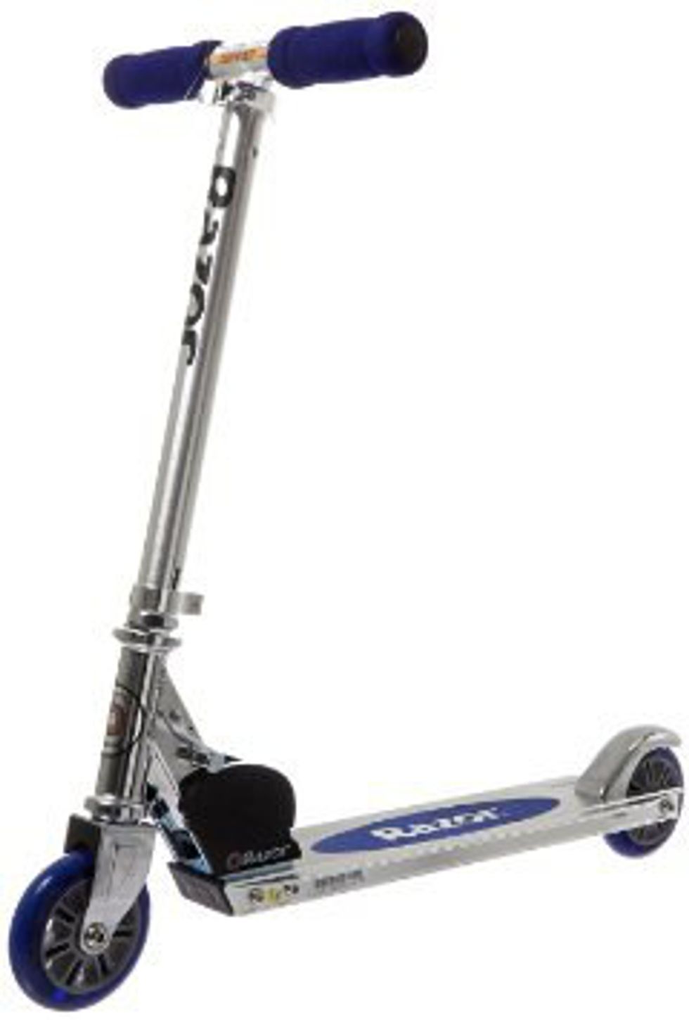 Silver and blue Razor scooter