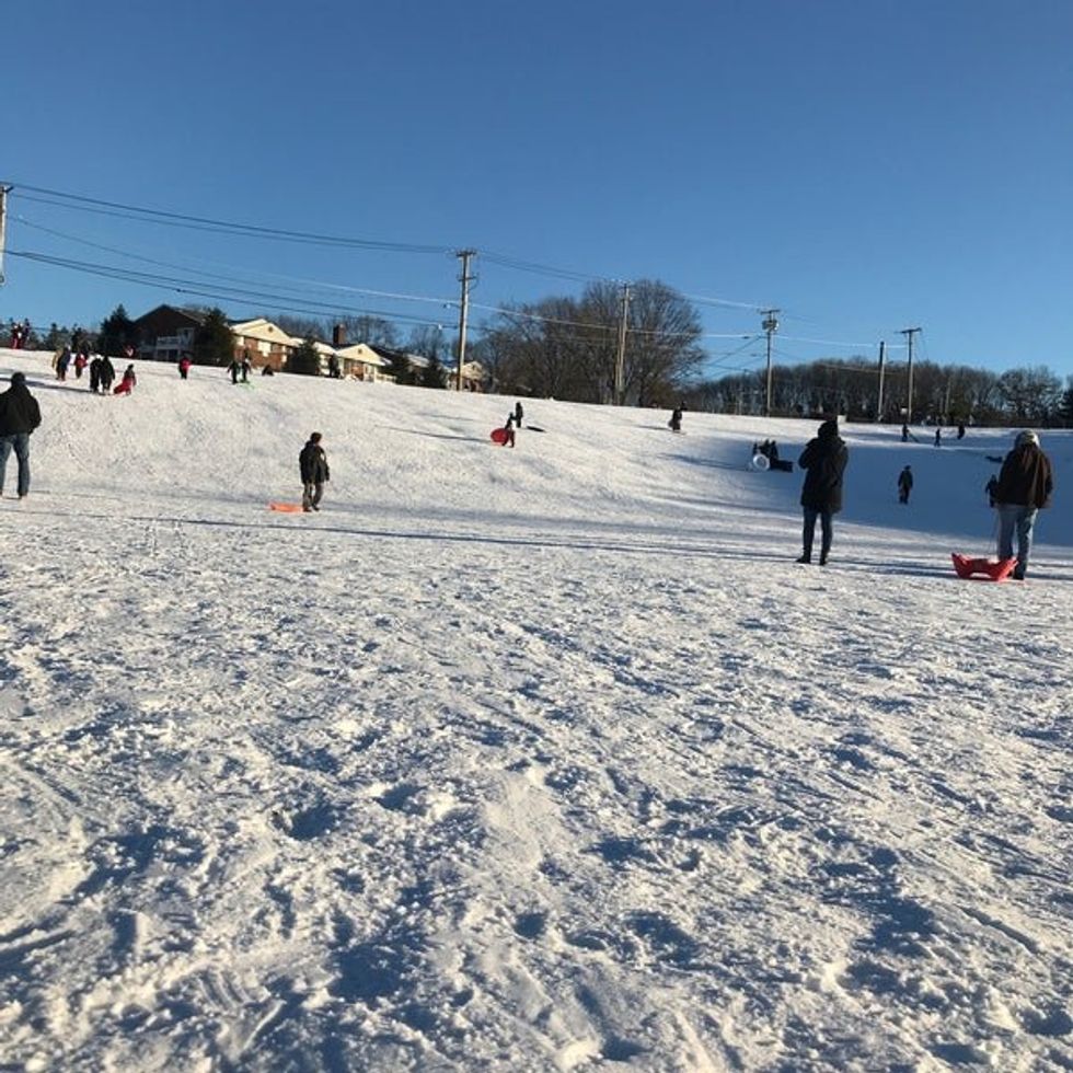 Sledding on the hill in Hauppauge, NY