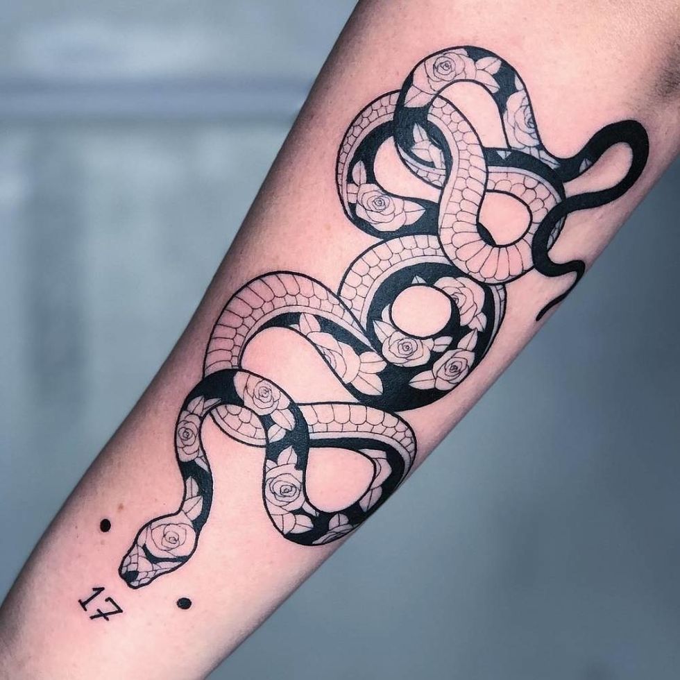 Snake tattoo on a persons arm