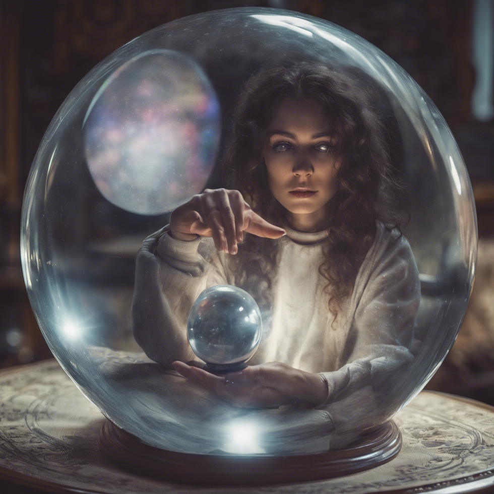 someone who is psychic and looking into a crystal ball