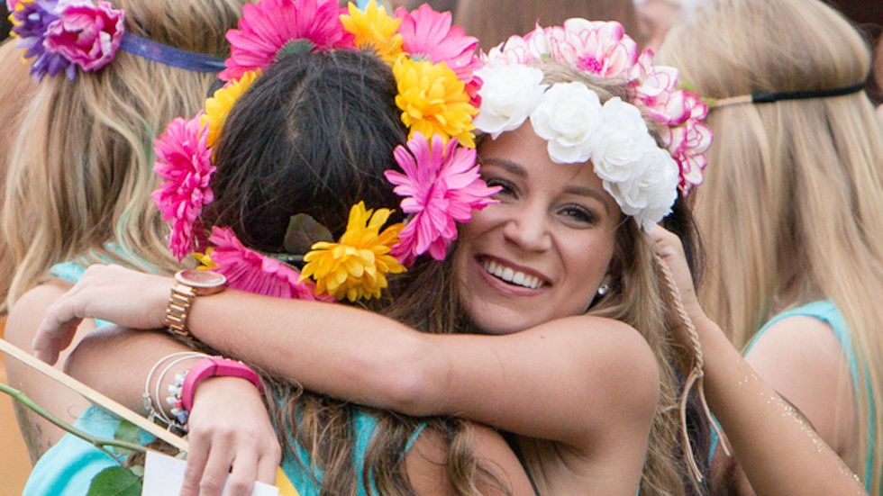 sorority sisters hugging