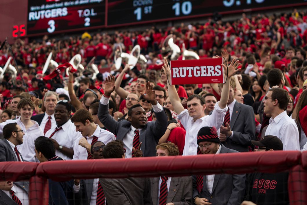 Students at a Rutgers football game