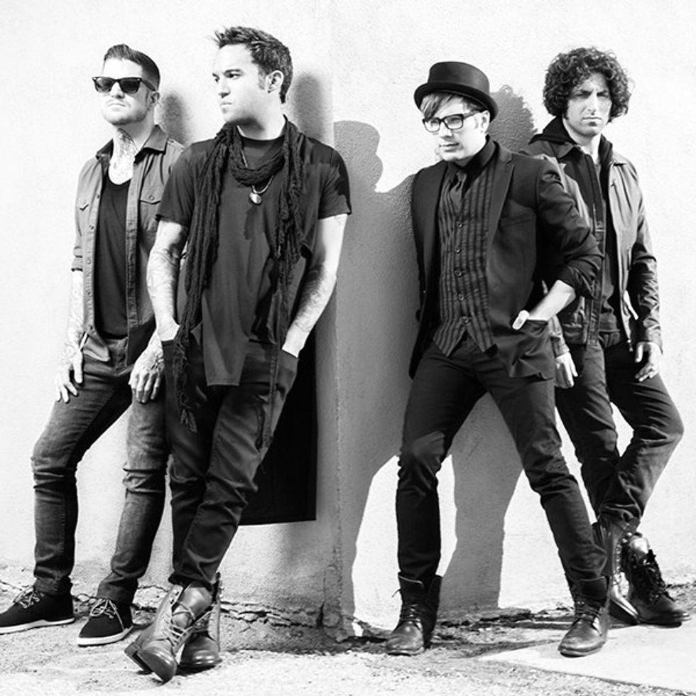 The band Fall Out Boy, lyrical geniuses, pose for a photo