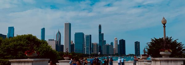 The Chicago skyline on a clear summer day.