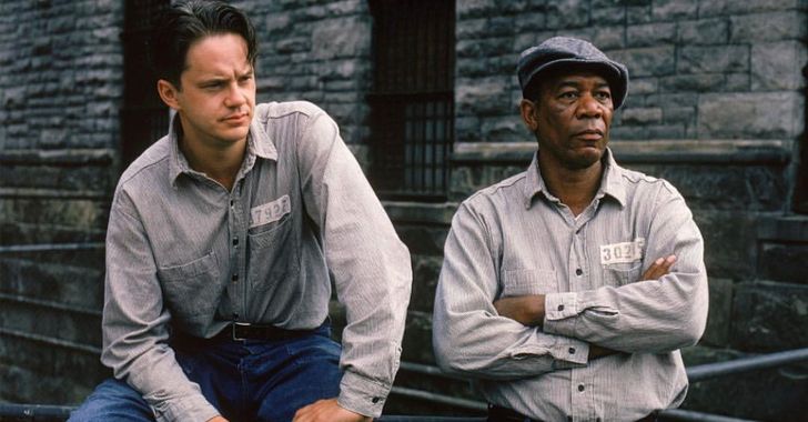 The Shawshank Redemption scene, two character sitting next to each other
