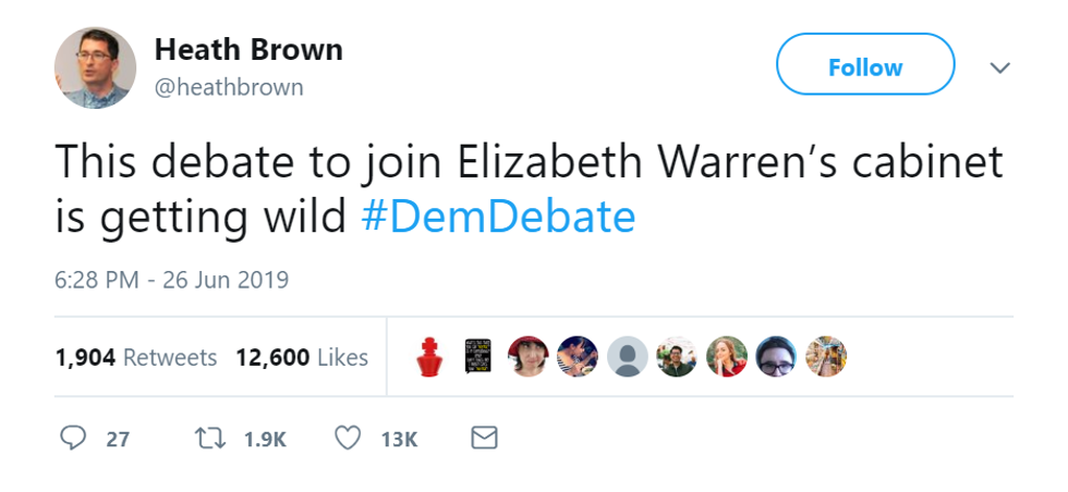 "This debate to join Elizabeth Warren's cabinet is getting wild"