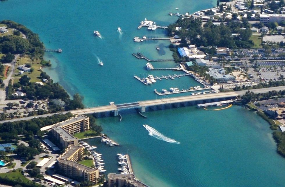 This is an image of US Route 1 in Florida crossing over the blue waters.