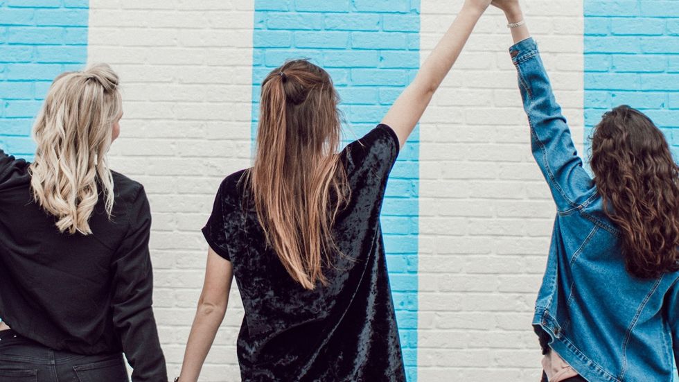 three friends on bench