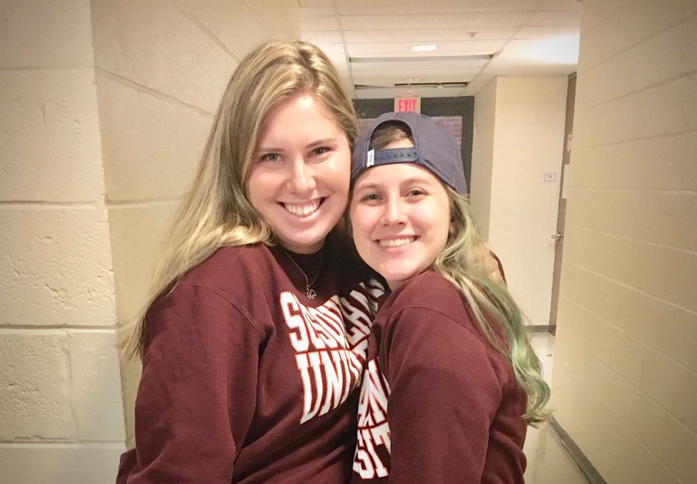 two college girls smiling
