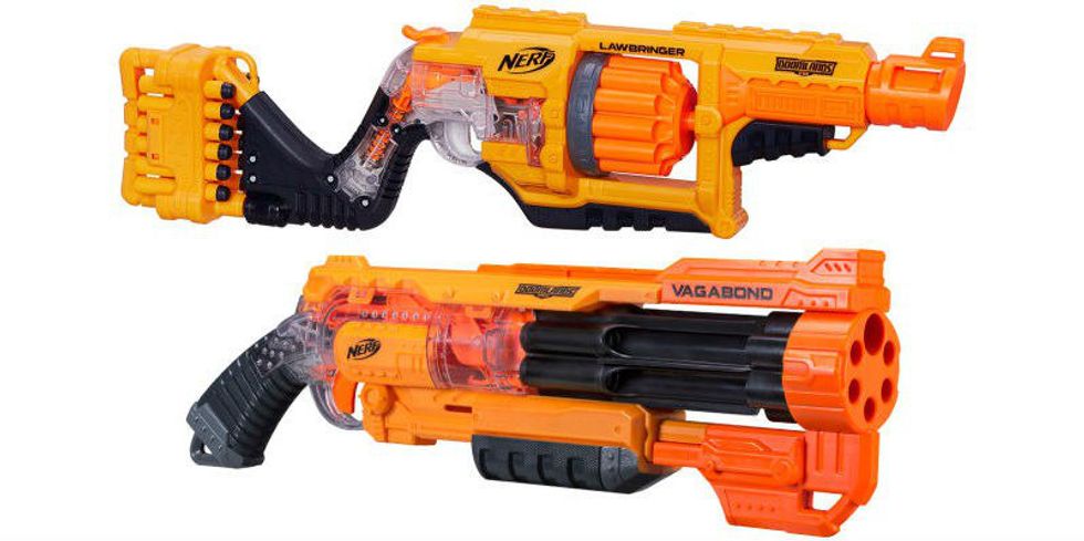 Two orange Nerf guns