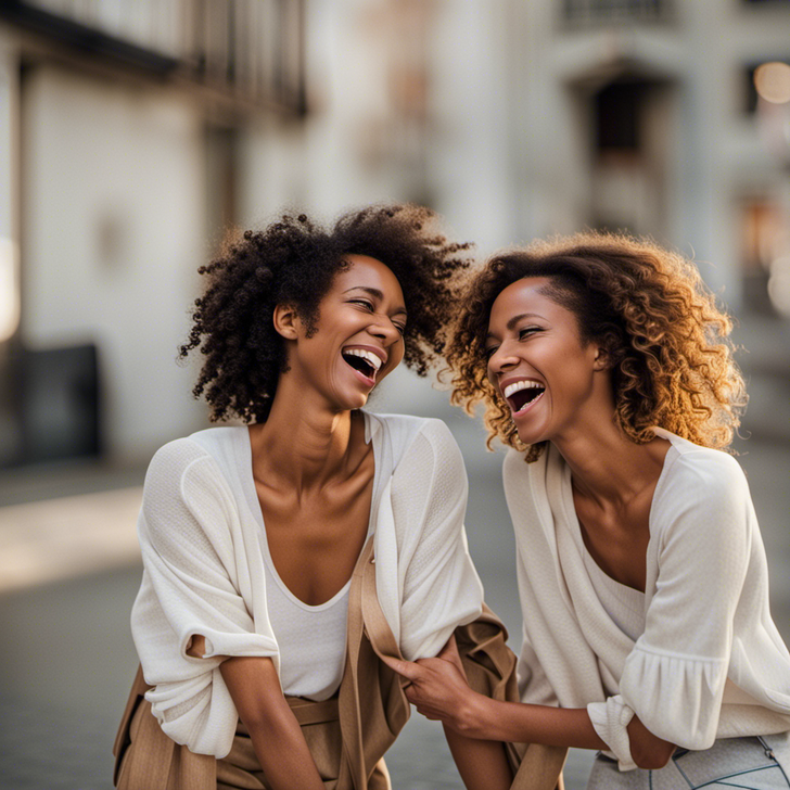 Two women laughing, having a great time without any boys or booze