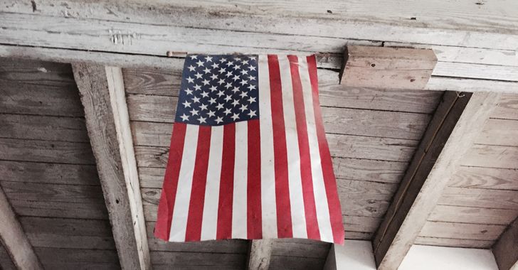 U.S. American flag excaltering on ceiling