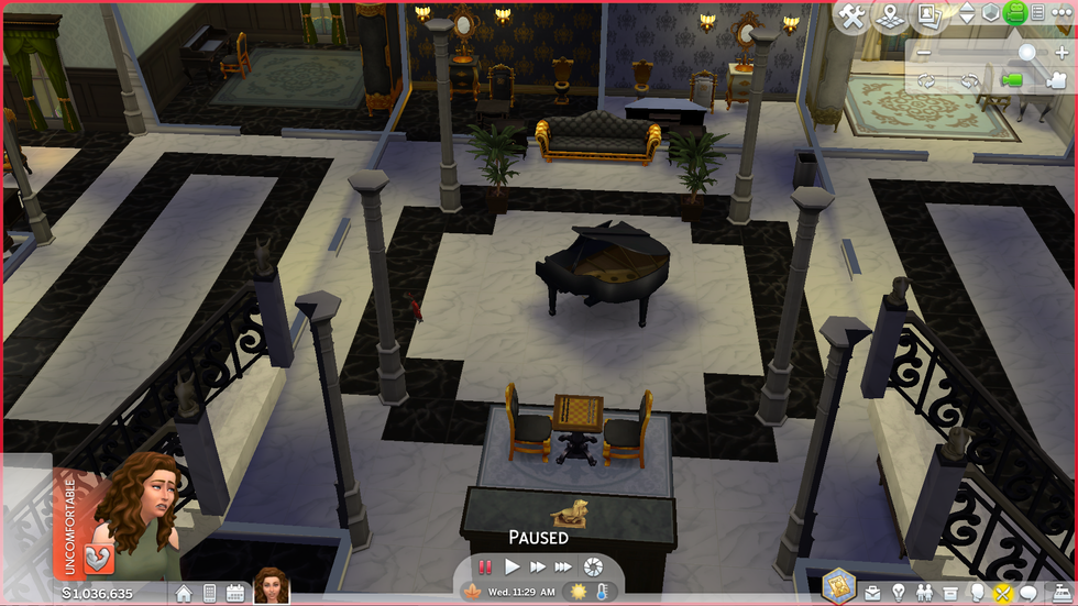 Uncomfortable Sim in a Mansion in the Sims 4