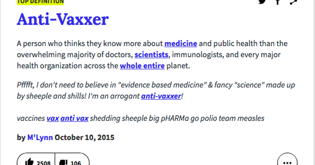 Urban Dictionary, Anti-vaxxer definition