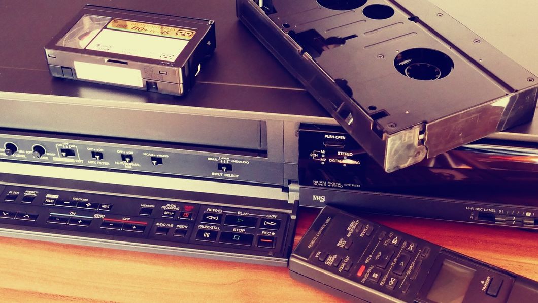 VHS player and videocassettes