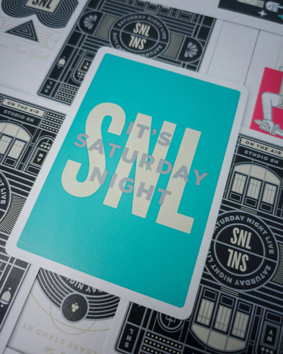 white and blue  SNL labeled box