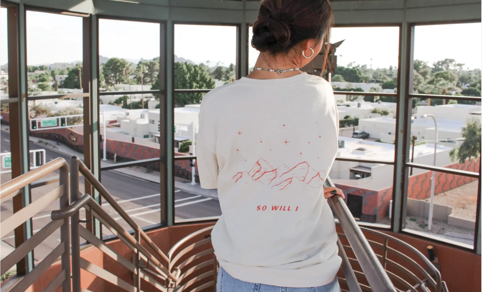 white crewneck christian clothing so will i stars mountains faith based apparel