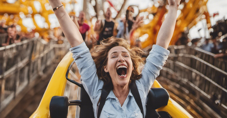 Woman enjoys thrill of rollercoaster