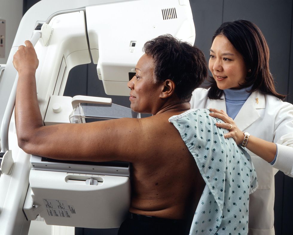 Woman Receives Mammogram.