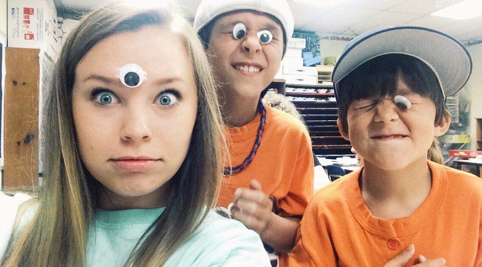 woman working with children